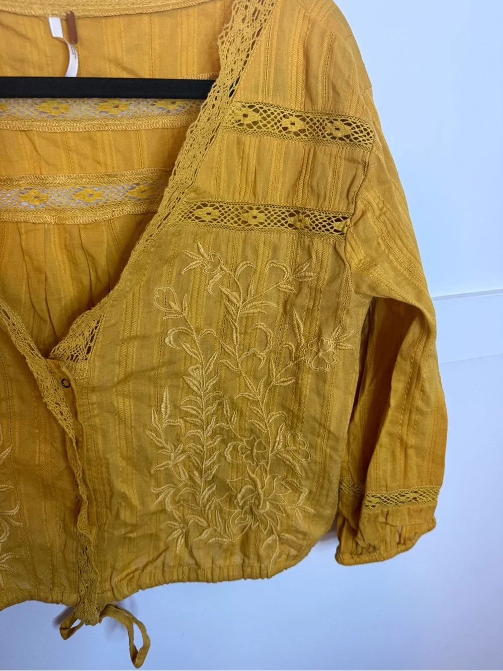 Free People Mustard Yellow Follow Your Heart Embroidered Peasant Blouse